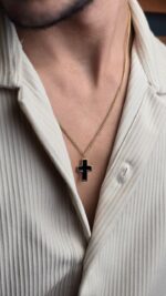 Black Epoxy Large Cross Gold Plated