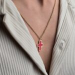 Red Epoxy Large Cross Gold Plated