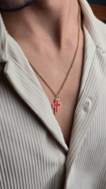 Red Epoxy Large Cross Gold Plated