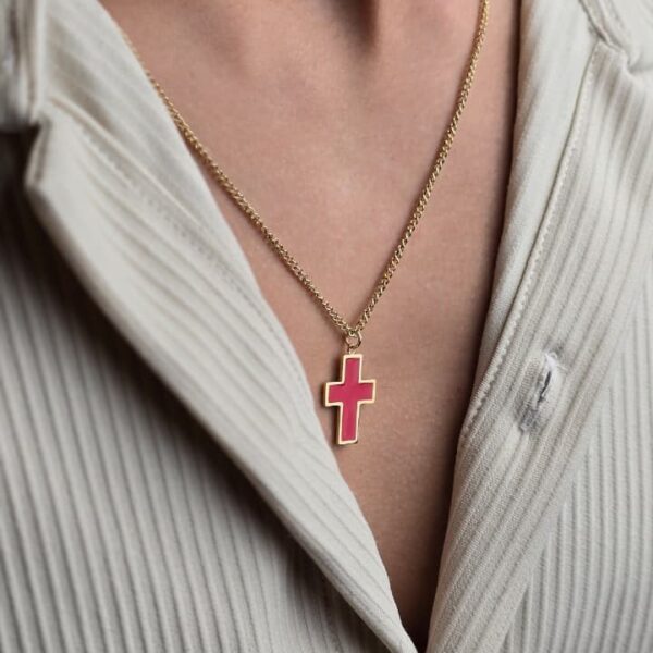 Red Epoxy Large Cross Gold Plated