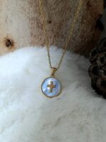 Cross Light Color Round Shell Necklace Gold - Image 6