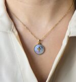 Cross Light Color Round Shell Necklace Gold