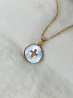 Cross Light Color Round Shell Necklace Gold - Image 4