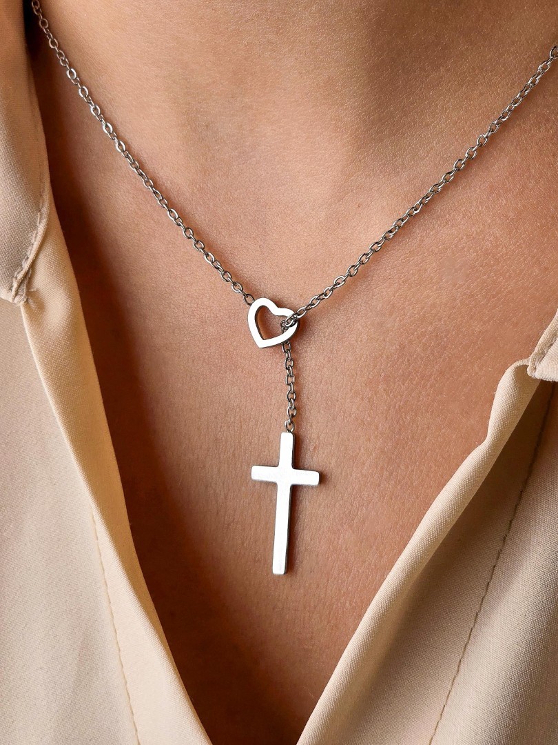 curve-cross-bracelet-gold Heart Cross Necklace - Image 1