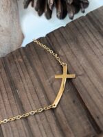 Curve Cross Necklace Gold Plated - Image 7
