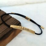 Jesus Braided Rope Black Bracelet Gold
