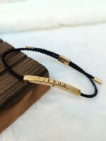 Jesus Braided Rope Black Bracelet Gold