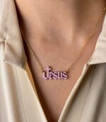 Pink Epoxy Filled Jesus Necklace