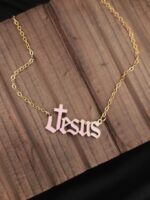 Pink Epoxy Filled Jesus Necklace - Image 5