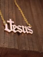 Pink Epoxy Filled Jesus Necklace - Image 4