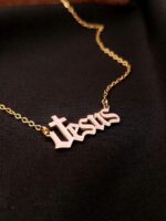 Pink Epoxy Filled Jesus Necklace - Image 3