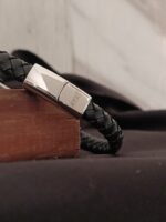 Silver Cross Single Lap Black Leather Bracelet - Image 7