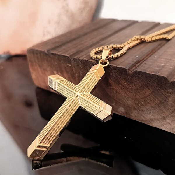 Triangle Edges Cross Gold Necklace