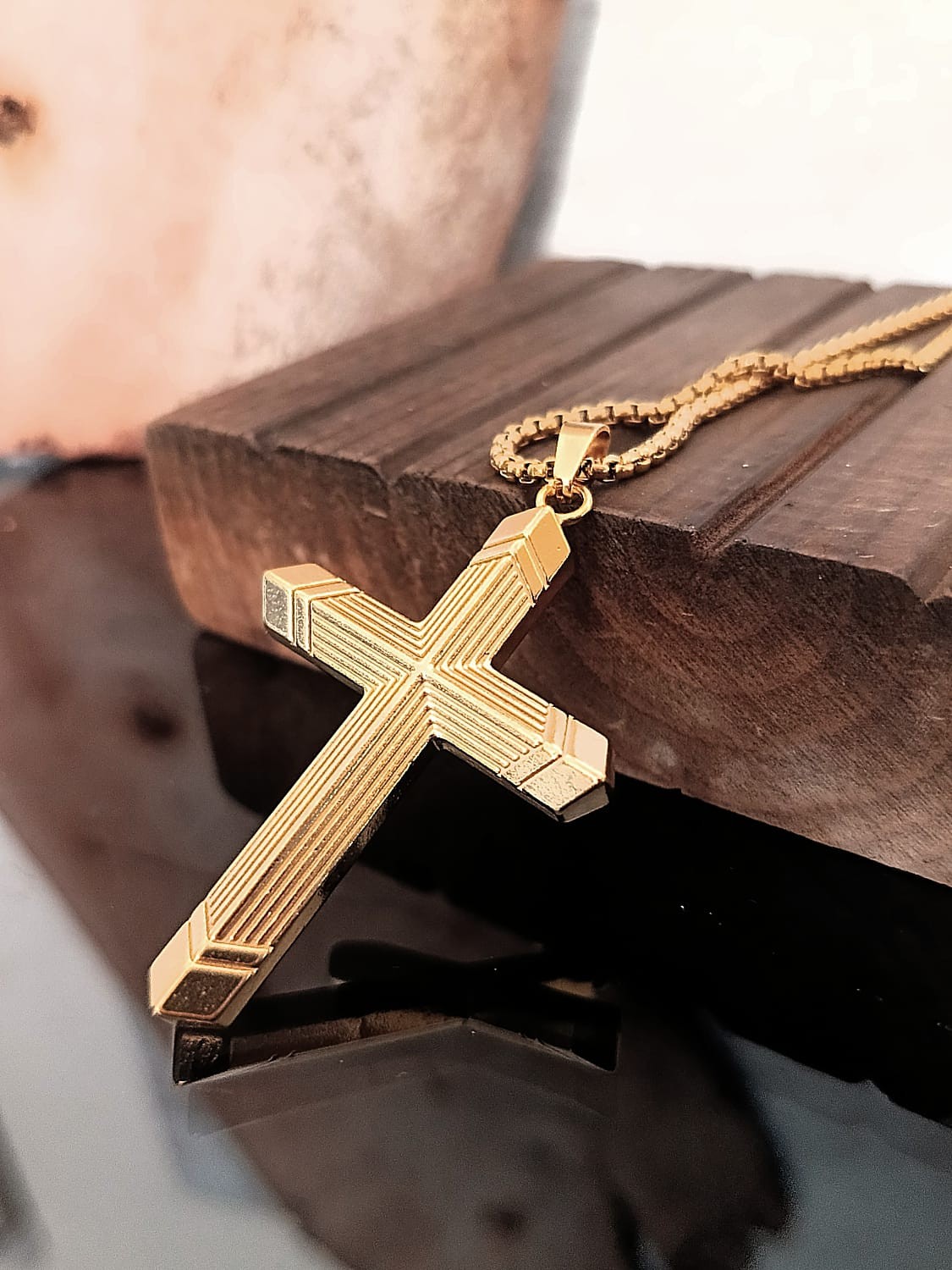 triangle-edges-cross-gold-necklace Triangle Edges Cross Gold Necklace - Image 1